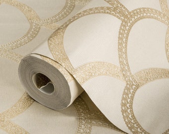 Luxus Gold Spitze Beige Tapete, 3D Strukturierte Tapete, Dekorative Wandverkleidung, Moderne Wandverkleidung, Nichtklebend, Nicht-Peal & Stick