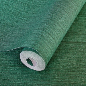 Plain Vivid Green Embossed Wallpaper, Textured Grasscloth Wallpaper, Decorative Wallcovering, Fabric Texture, Non-Adhesive Non-Peal & Stick