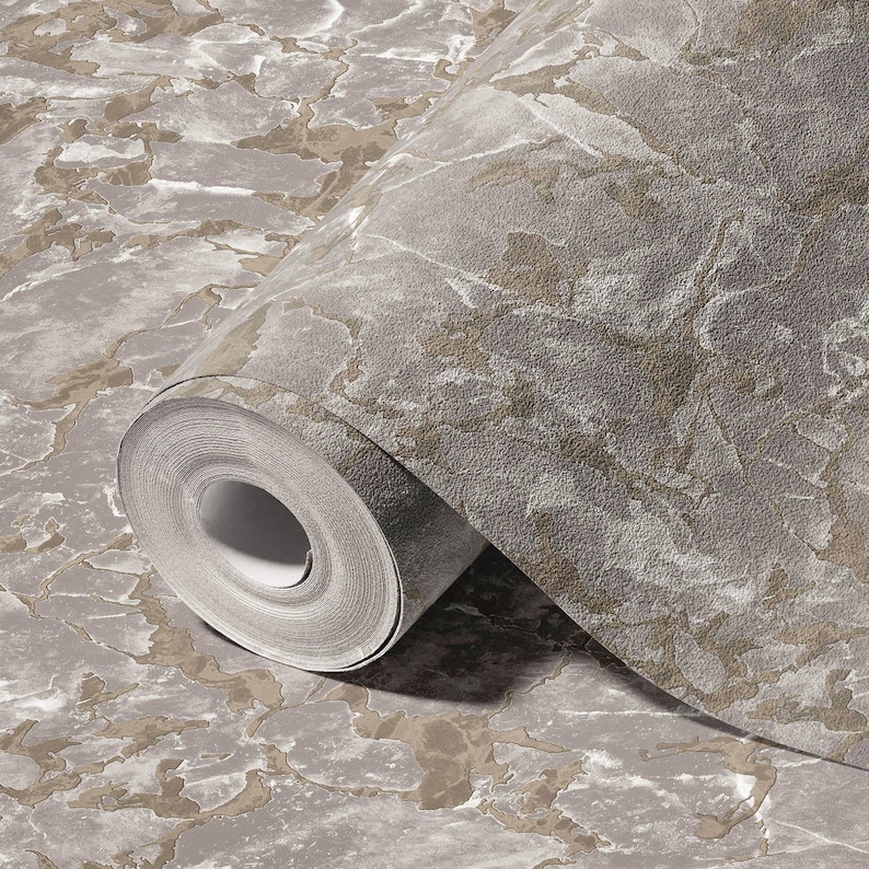Luxury Marble Beige Gold Wallpaper, 3D Textured Wallpaper, Modern