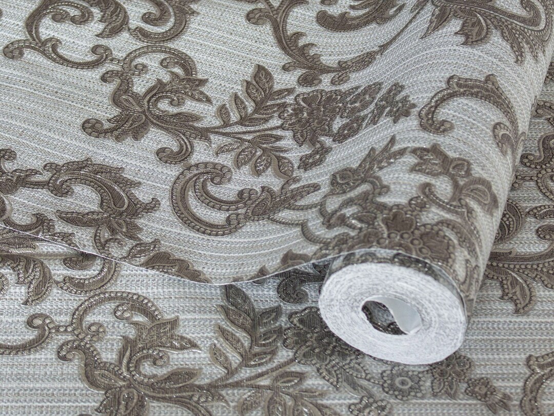 Luxury Silver Damask Embossed Wallpaper 3D Textured Striped Etsy