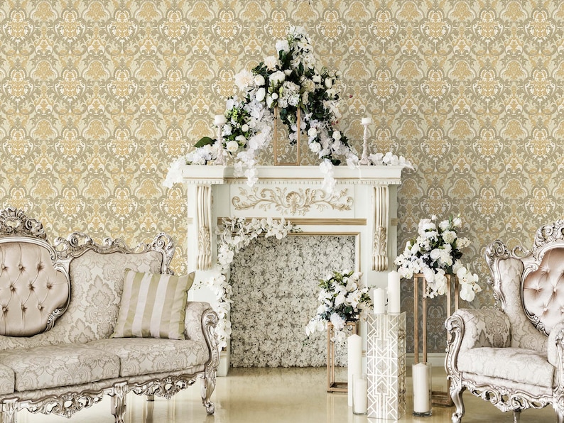 Luxury Damask Cream Gold Wallpaper 3D Textured Victorian Etsy
