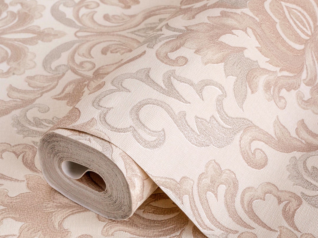 Luxury Beige Cream Damask Wallpaper 3D Textured Wallpaper Etsy