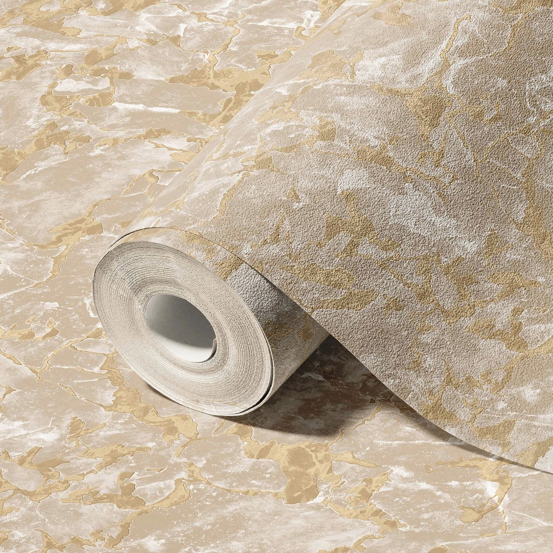 Luxury Marble Cream Gold Wallpaper, 3D Textured Wallpaper, Modern