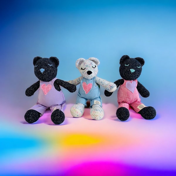 Rainbow Teddy Bear in Linen Clothes - Personalized Teddy - Custom Teddy Bear - Neugeborene Spielzeug