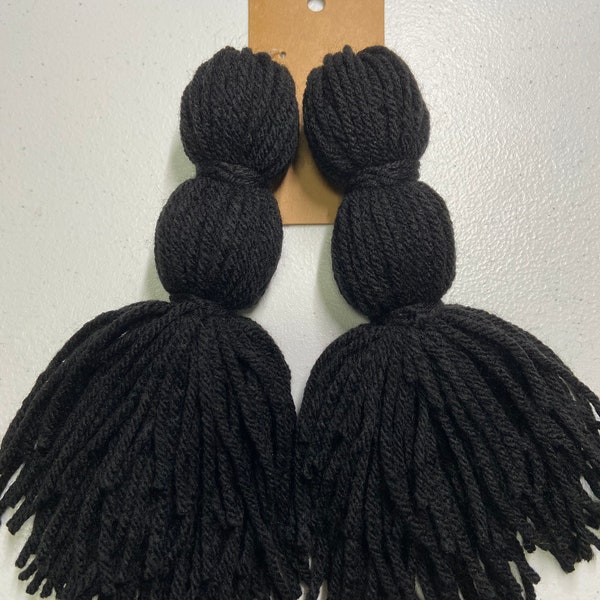Black (Long Double Knot) Tassel Earrings