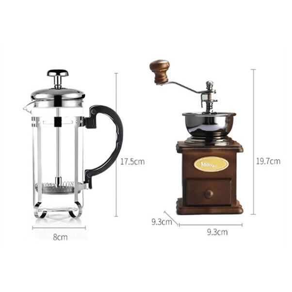 Hand Coffee Bean Grinder and Cafetiere Plundger Gift Set, Vintage/retro