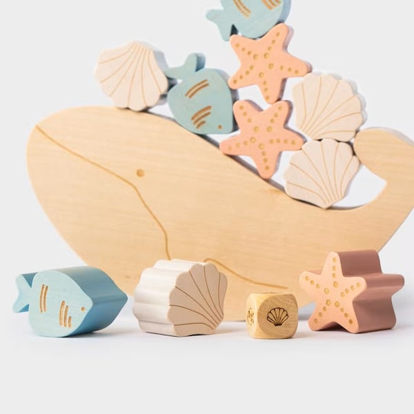 Jeu de blocs en bois de baleine d'équilibre pour enfants, jouets en bois de qualité supérieure pour garçons ou filles, adaptés aux enfants de 2 ans et plus