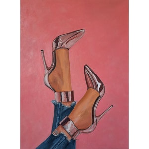 Woman Legs High Heels Original oil painting Fashion Wall Art on canvas 18х24 inch by ElenaFloArtShop