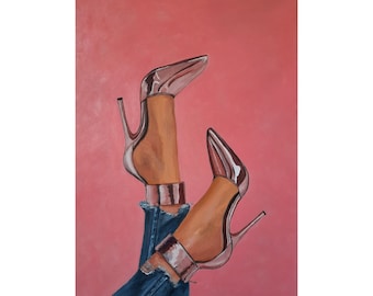 Woman Legs High Heels Original oil painting Fashion Wall Art on canvas 18х24 inch by ElenaFloArtShop