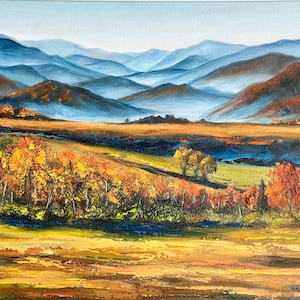 Smoky Mountains Oil Painting Fall Landscape Artwork Autumn Wall art Stretched canvas 12х16 inch by ElenaFloArtShop