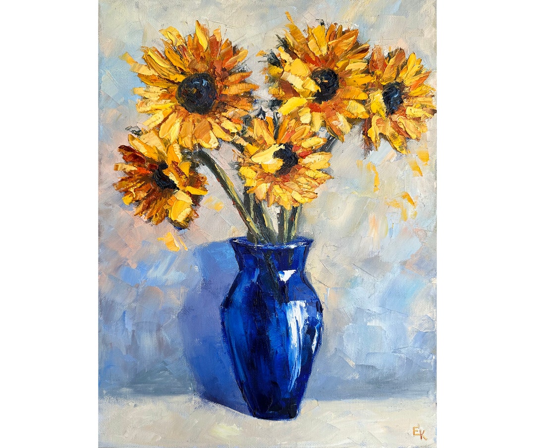 Sunflowers Painting Impasto Original Floral Wall Art Oil on Stretched ...