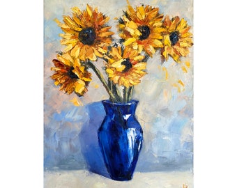 Original Sunflower Oil Painting: Impasto Floral Art, 12x16