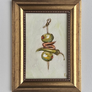 Gilda Pintxo Original Oil Painting: Spanish Tapas Kitchen Art (4x6 inch)