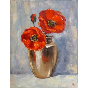 Poppies Painting Impasto Original Floral Wall Art Stretched canvas 11х14 inch by ElenaFloArtShop