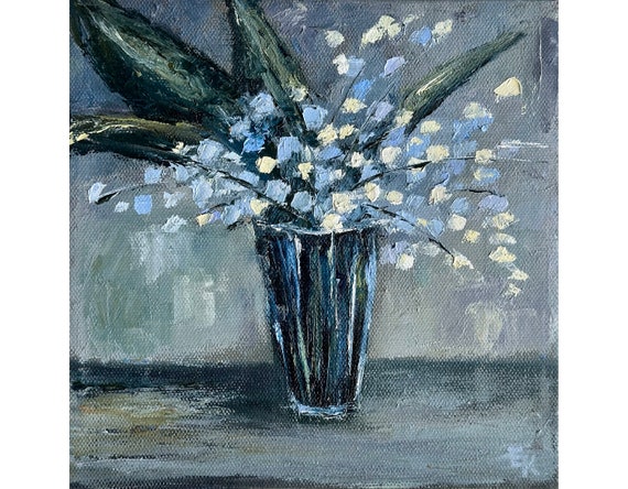 スズランの絵画：花のインパスト油絵、8x8 キャンバス - Etsy 日本