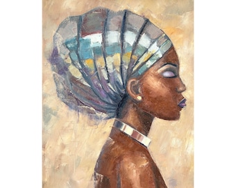 African Queen Oil Painting Woman Portrait Original Art Impasto Stretched canvas 16х20 inch by ElenaFloArtShop