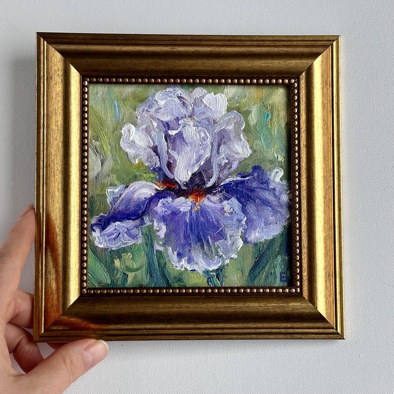 Iris Original Small Oil Painting: Floral Still Life 5x5” - Etsy