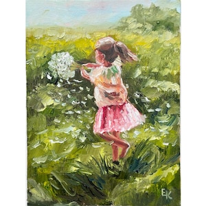 小さな女の子の絵画 オリジナルアートワーク 小さな油絵 美しい 小さな女の子の絵画 オリジナルアートワーク 小さな油絵 美しい