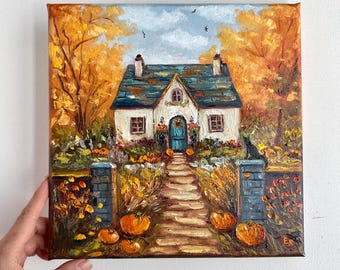 オリジナルの秋の森の油絵：黄金の秋の風景画（14 x 16インチ） - Etsy