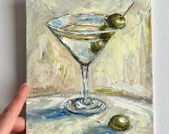 Dirty Martini Gemälde: Original Impasto Öl auf Leinwand (15 x 20 cm)