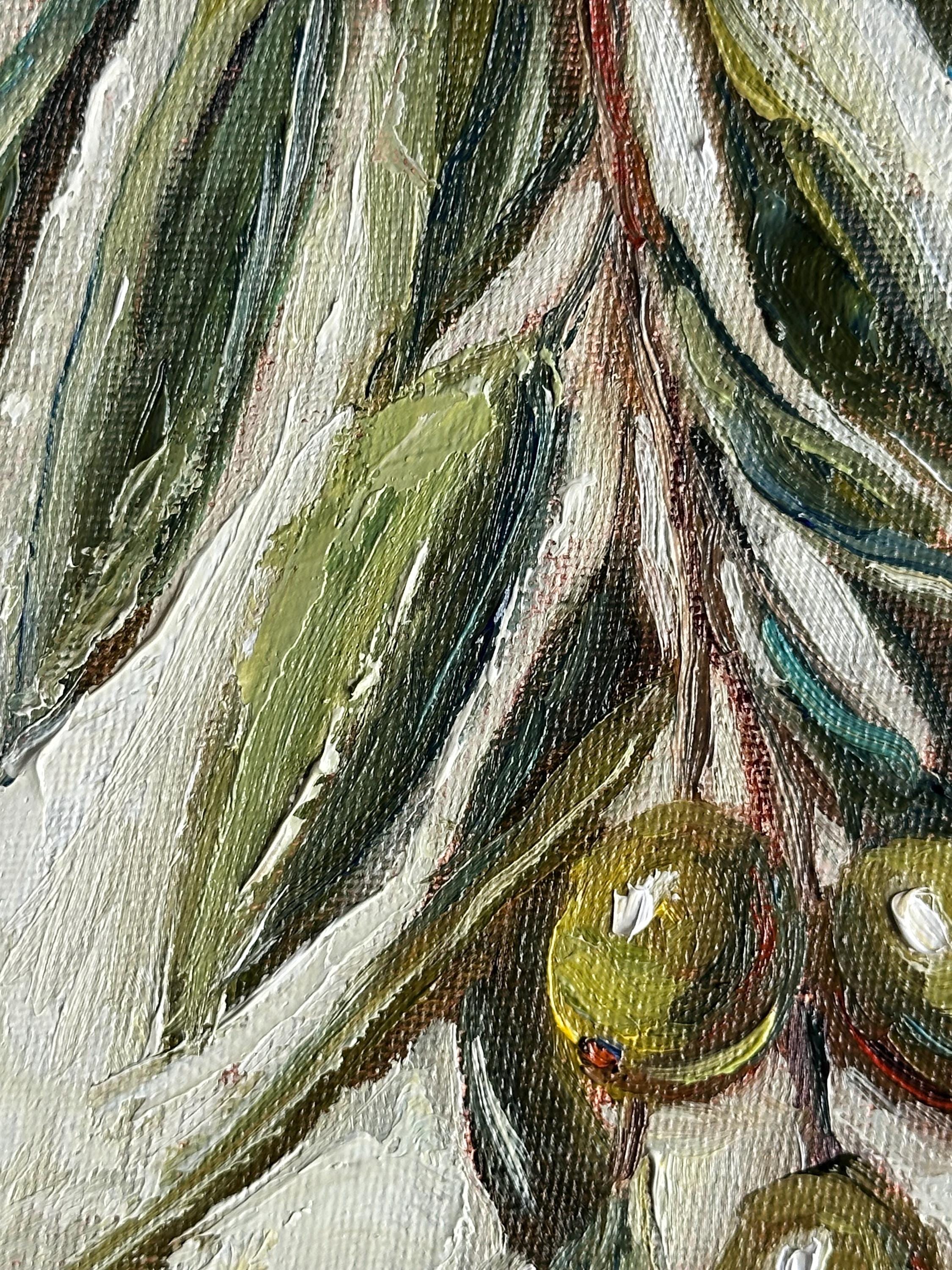 オリーブの枝の油絵：フランスの農家のキッチンアート（6 x 8インチ