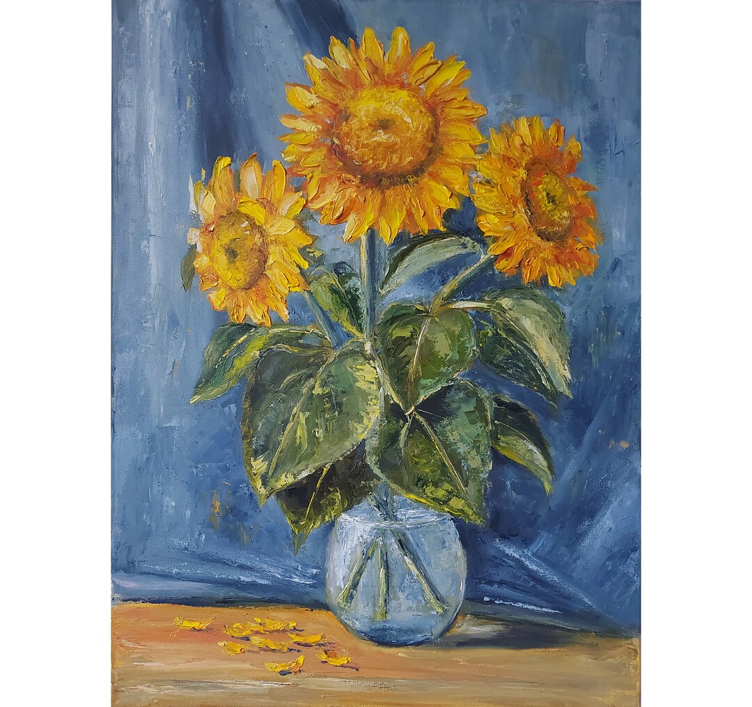 Sunflowers Oil Painting Impasto Original Floral Wall Art Stretched ...