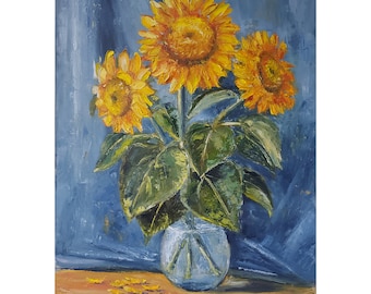 Impasto Sunflowers Oil Painting: Original Floral Canvas Art (18x24 inch)