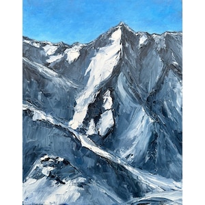 Mountain Peak Oil Painting Landscape Original Artwork wall art Stretched canvas 11x14” by ElenaFloArtShop