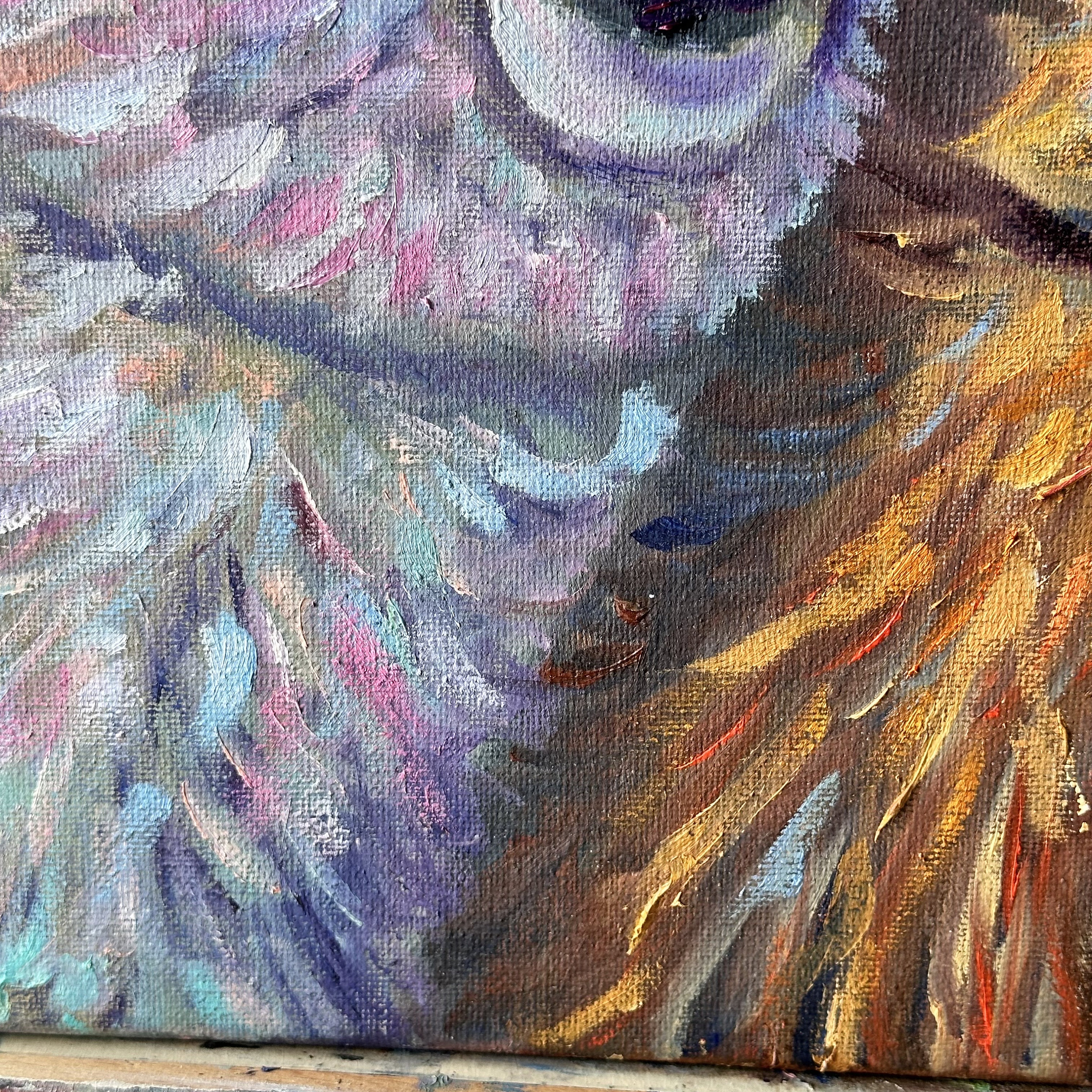 恋するアルパカの絵画：オリジナル油彩インパスト作品（14 x 14インチ