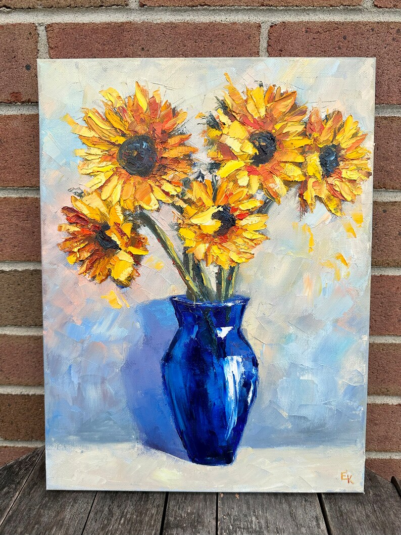 Sunflowers Bouquet Oil Painting Impasto Original Floral Wall - Etsy