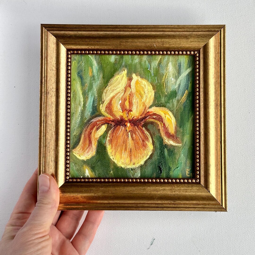 Iris Oil Painting Textured Yellow Spring Flower Artwork Impressionist ...