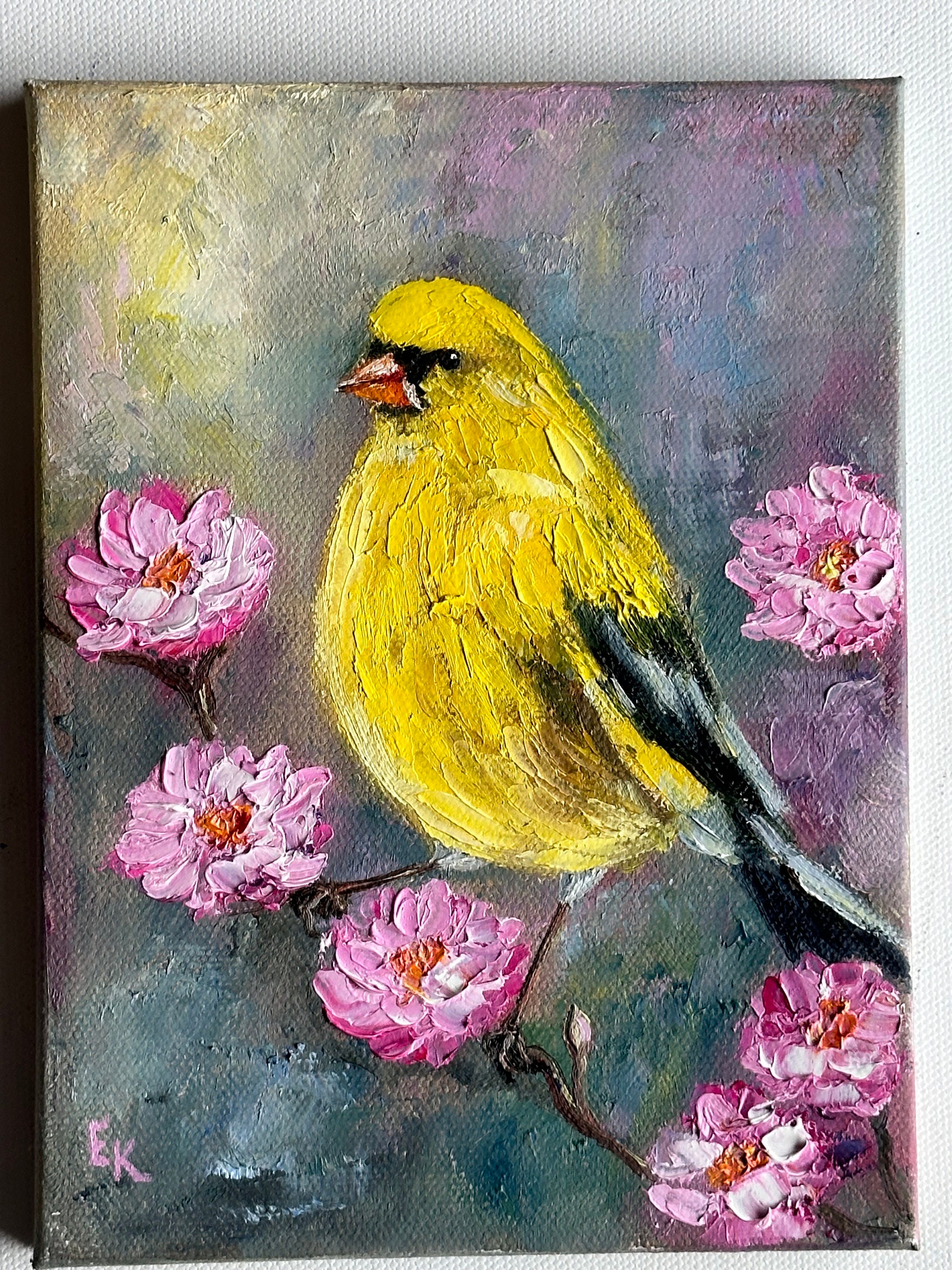 Yellow Bird Original Oil Painting Spring Wall Art Impasto Easter 6 by 8 ...