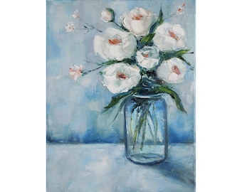 Blumenstrauß Pfingstrose Ölgemälde: Impasto Blumenkunst, 14x18 Leinwand
