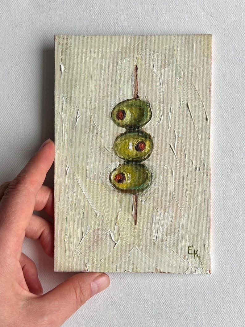 Olives Painting Original Kitchen Small Fine Art Food French Farmhouse Decor Oil on canvas board 4x6 inch by ElenaFloArtShop