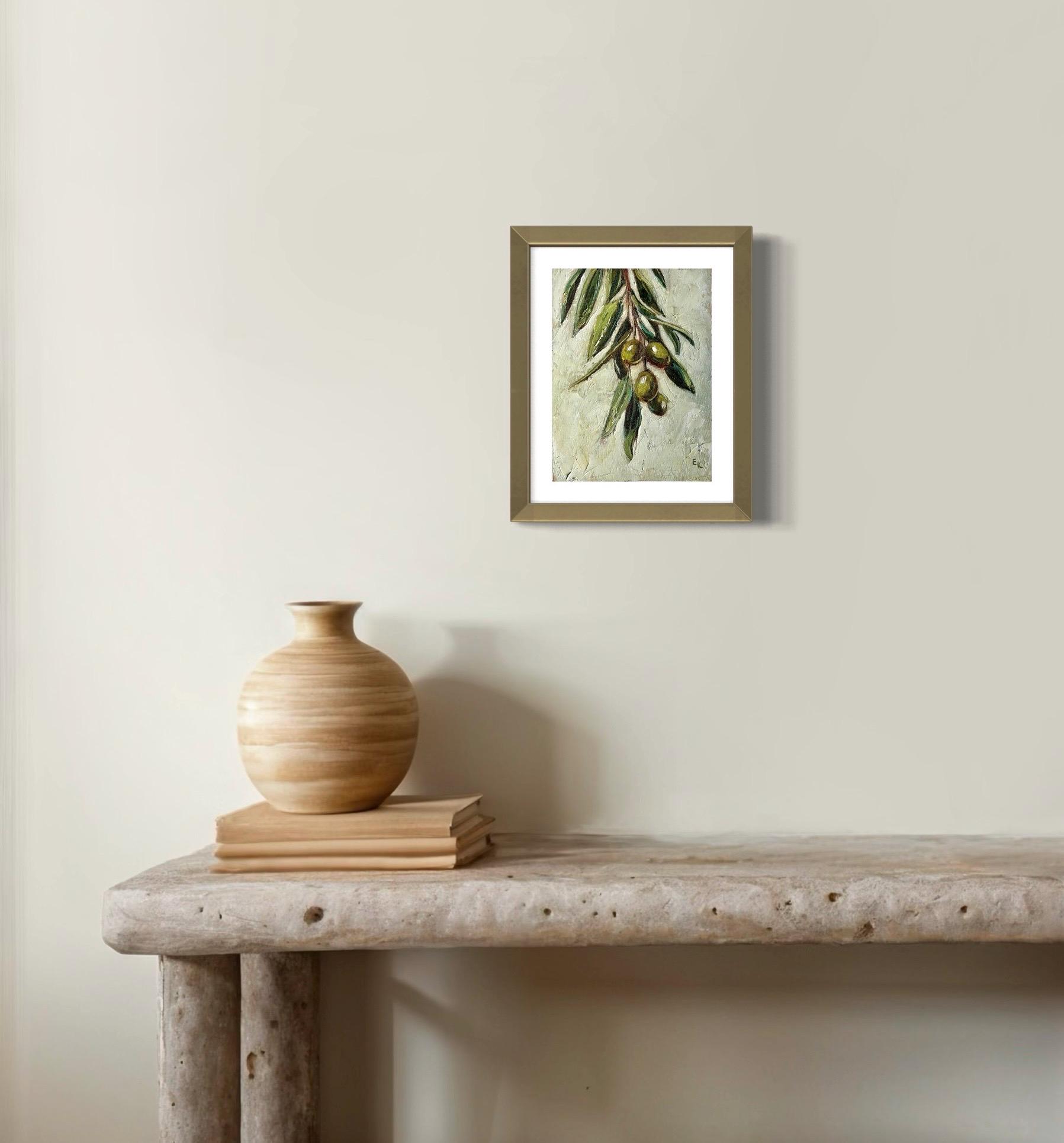 オリーブの枝の油絵：フランスの農家のキッチンアート（6 x 8インチ