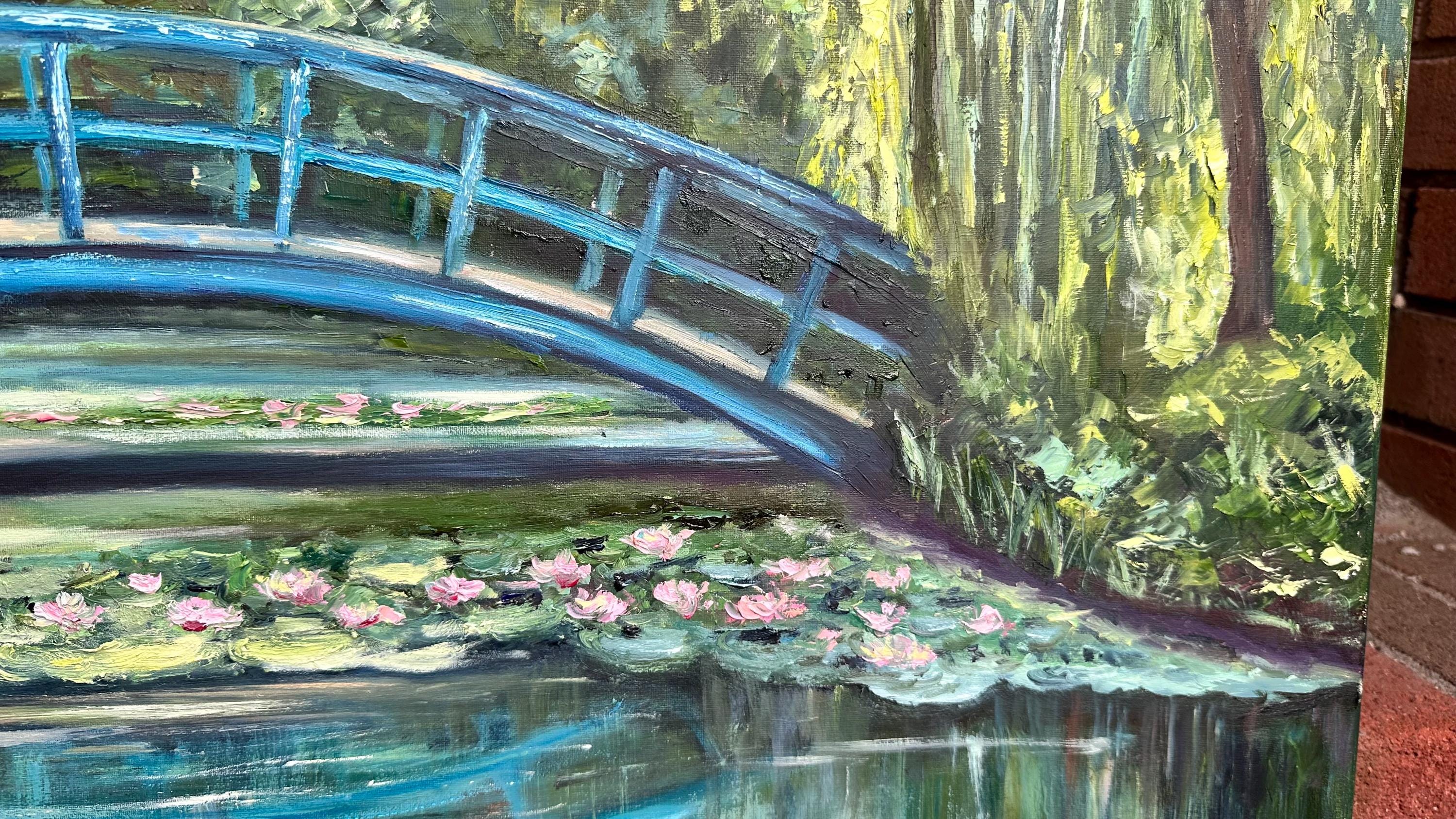 睡蓮の池の絵画 モネの橋 オリジナルアートワーク キャンバスに手描き