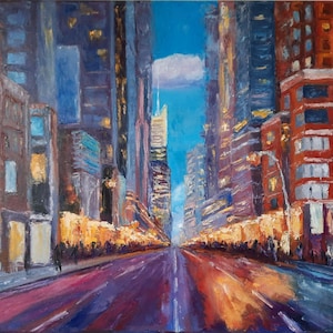 Manhattan Wall Art Original Oil Painting NewYorkCity Impasto Cityscape  20 by 24 inch ElenaFloArtShop