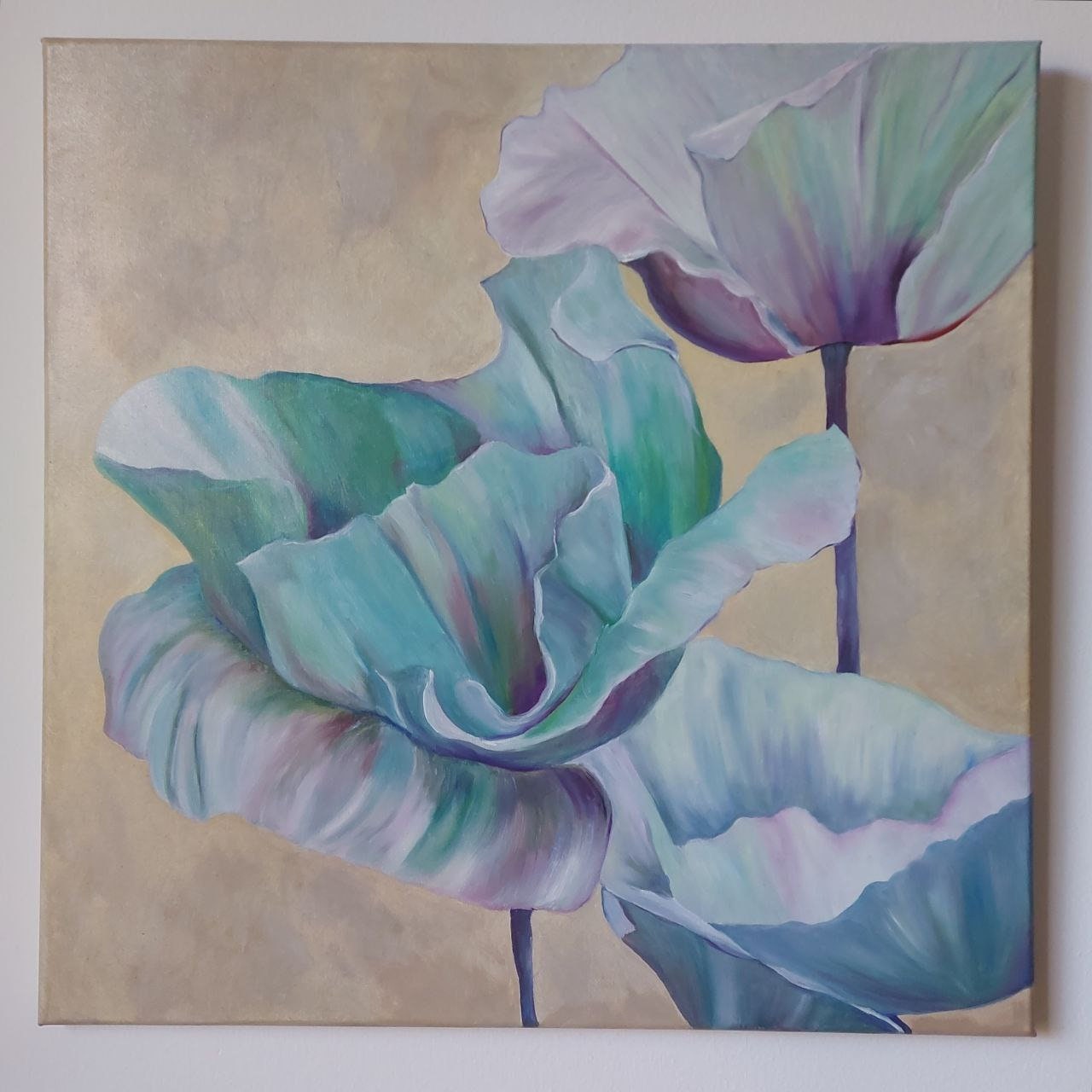 抽象的な油絵 花のようなデザイン 抽象的な花の油絵：大きなファンタジーの花のアートワーク、24x24