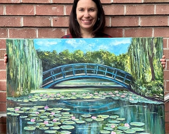 睡蓮の油絵：モネの池の絵、花の壁飾り（8x12） - Etsy 日本