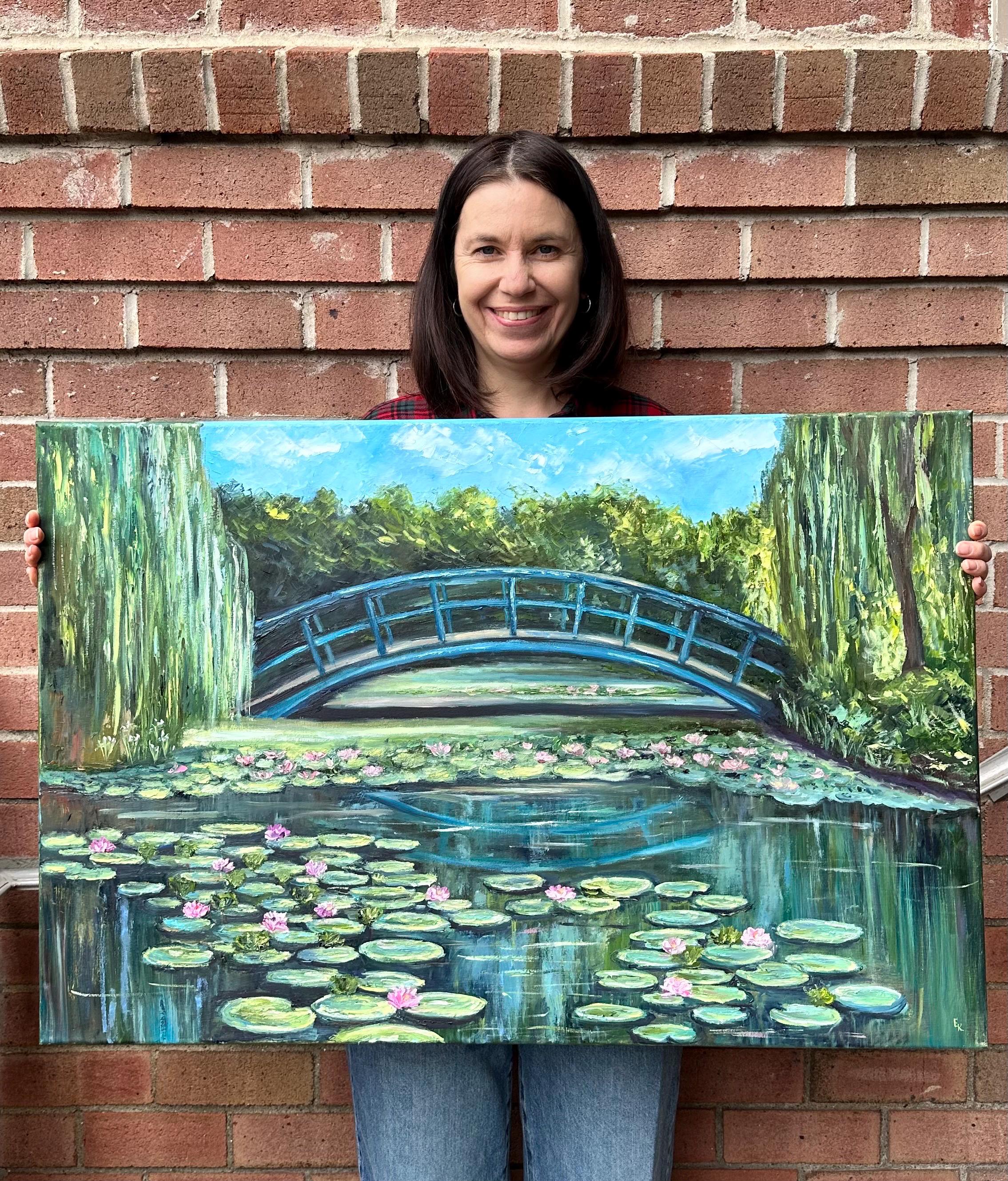 睡蓮の池の絵画 モネの橋 オリジナルアートワーク キャンバスに手描き