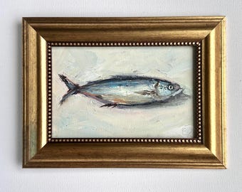 Sardine Ölgemälde: Kleine Küstenküche Küche 10x15 cm