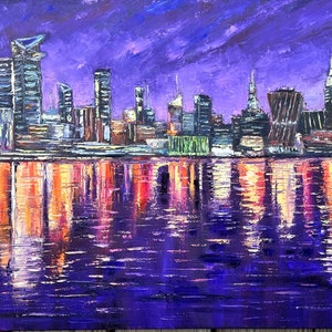 New York Painting Manhattan Skyline Original Oil Painting Wall Art cityscape NYC Impasto 18 by 24&quot; by ElenaFloArtShop
