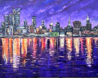 New York Gemälde Manhattan Skyline Original Öl Gemälde Wand Kunst Stadtbild NYC Impasto 18 x 24" by ElenaFloArtShop