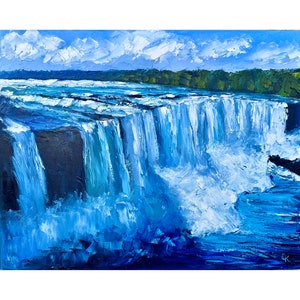Niagara Falls Painting Landscape Original Artwork Oil Painting Impasto stretched canvas 16x20&quot; by ElenaFloArtShop