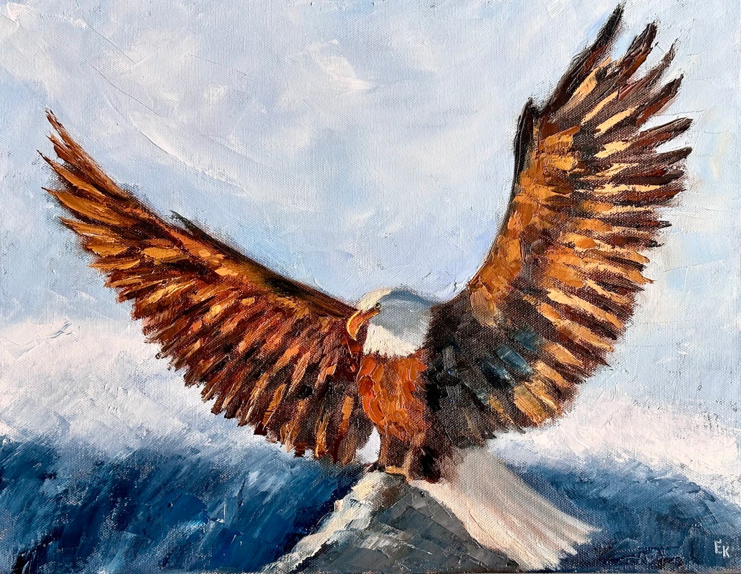 Eagle Oil Painting Impasto Original Artwork American Bird Art 14x18 ...