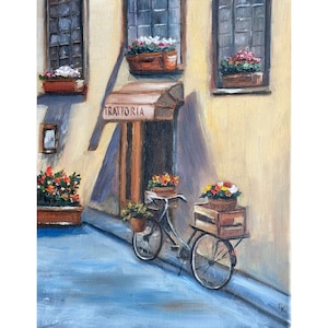 Italian Old Town Painting Original Wall Art cityscape  11 by 14&quot; by ElenaFloArtShop