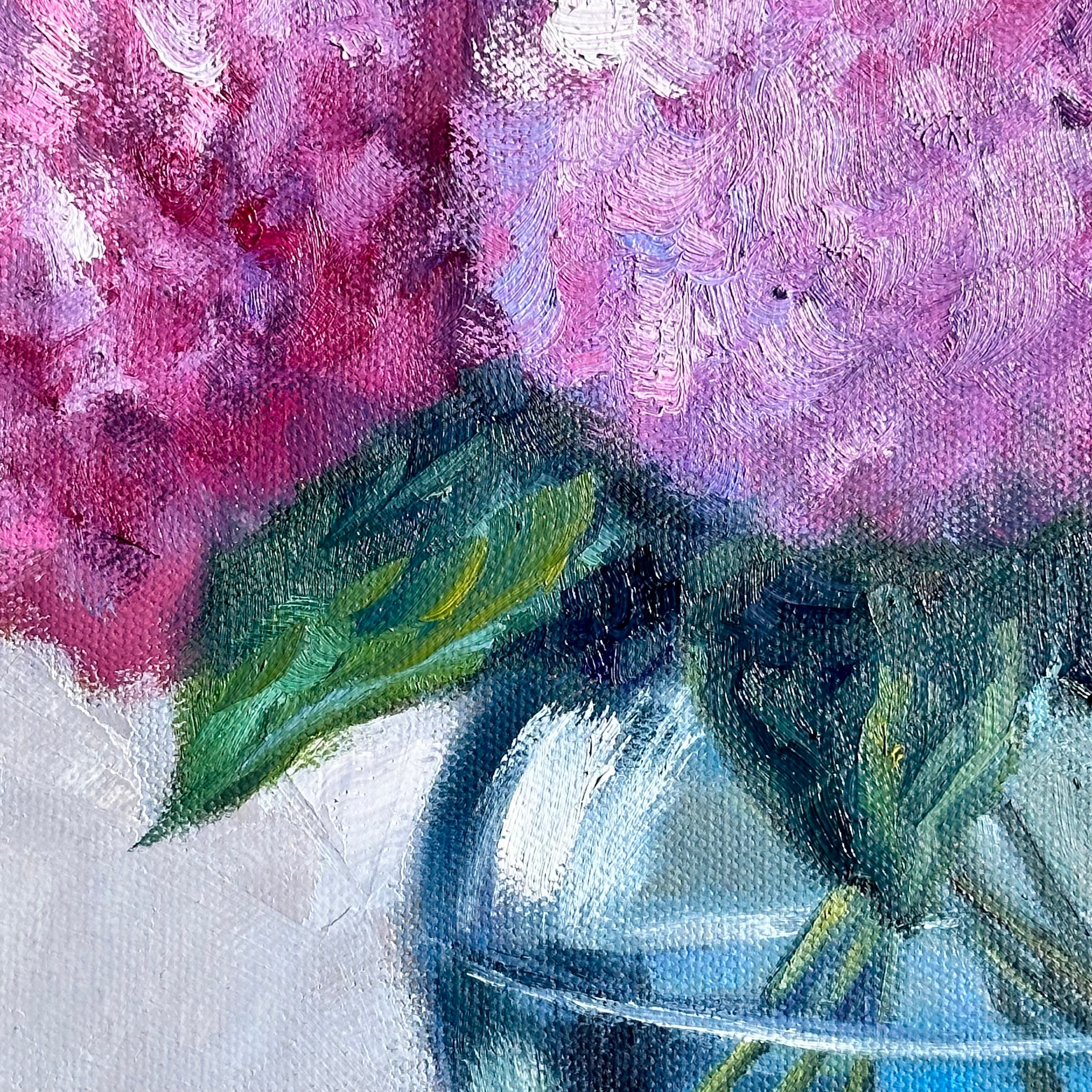 Hydrangea Bouquet Oil Painting: Floral Still Life on Canvas (16x16 Inch ...