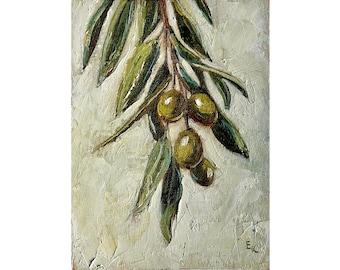 Olive Branch Oil Painting: French Farmhouse Kitchen Art (6x8 inch)