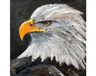 Eagle Painting ORIGINAL Oil Painting American Bird Wall Art Impasto by ElenaFloArtShop