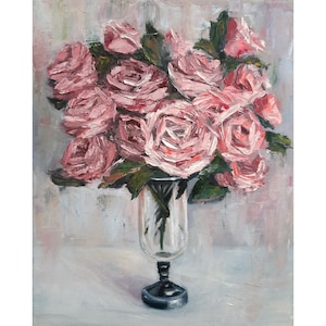 バラの絵画 インパスト オリジナル油絵 花の壁アート ストレッチキャンバス 16 x 20 インチ ElenaFloArtShop 作